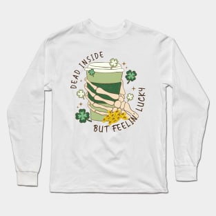 "Dead Inide but Feeling Lucky" Skeleton & Coffee Long Sleeve T-Shirt